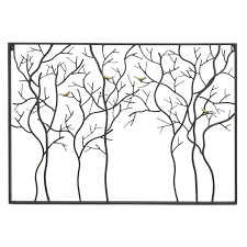 Three Hands 32434 Black Metal Trees With Birds Wall Sculpture Metal Art Metal Tree Wall Art Art Gallery Wall Metal Wall Art