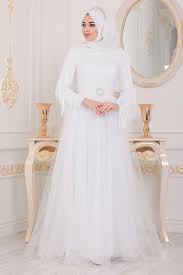 Tesetturlu Abiye Elbise Puskullu Beyaz Tesettur Abiye Elbise 40242b Tesetturisland Com Aksamustu Giysileri The Dress Elbise