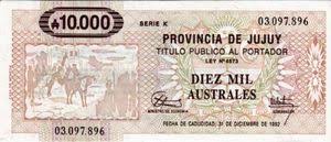 Maybe you would like to learn more about one of these? Banknote 10 000 Australes Argentina Specialized Issues Provincial Bonos 1985 Wor P S2413 A
