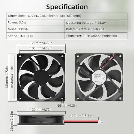 Strong Quiet 12025 Fan 120x120x25mm 12cm 120mm Computer Case Fan DC 12V Cooling Fan for Computer case 2Pin 2 Wire 1600RPM 2-Pack : Amazon.com.au: ...