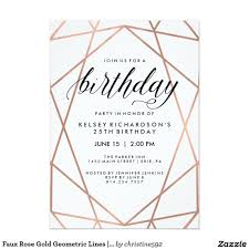 Faux Rose Gold Geometric Lines Birthday Party Invitation 18th Birthday Party Wedding Party Invites Birthday Party Invitations