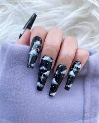 Reusable Black Night Cloud Press On Nails Long Acrylic Nails Coffin Long Acrylic Nail Designs Best Acrylic Nails