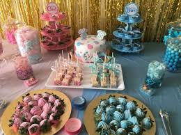 Your bff is having a baby! 31 Sweets Table For A Gender Reveal Baby Shower Shelterness Gender Reveal Party Food Gender Reveal Dessert Gender Reveal Party Decorations