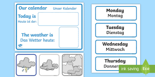 Daily Calendar Weather Chart English German Eal German