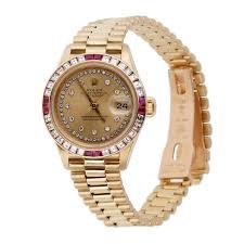 Ladies rolex president 18k gold ruby watch 69138 item # 60001c. Rolex Ladies President Diamond Ruby Gold Watch For Sale At 1stdibs