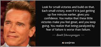 Arnold Schwarzenegger quote: Look for small victories and build