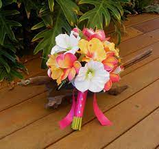 A beach themed wedding : Frangipani Plumeria Hibiscus Bouquet Destination Beach Wedding Tropical Wedding Bouquets Hibiscus Wedding Flower Bouquet Wedding