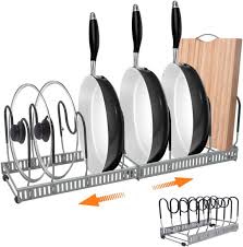 Find out more about ptfe and cookware and how the two work together. Expandable Pan Rack Organizer G Ting 7 Adjustable Pot Lid Holders Bakeware Rack Kitchen Cookware Pantry Cabinet Storage Rack With 7 Expandable Adjustable Compartments Grey With Lid Holders Buy Online In Guernsey