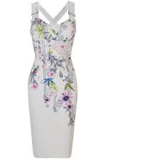 Ted Baker Scarlin Passion Flower Bodycon Dress 195 Liked On Polyvore Featuring Dresses Ye Bodycon Floral Dress Cocktail Dress Yellow Yellow Bodycon Dress
