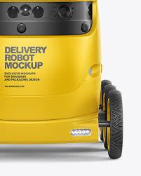 Download Delivery Robot Mockup In Device Mockups On Yellow Images Object Mockups PSD Mockup Templates