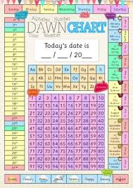 Dawn Daily Date Weather Alphabet Number Chart For Calendar Poster