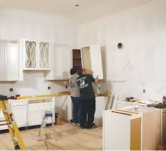 Before installing the cabinet, the worker should clean the kitchen floor in order to accurately measure the ground level. Installing Semicustom Cabinets Fine Homebuilding