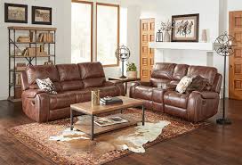 Living room with recliner sofas and wooden coffee table. Buy Wescott Brown Reclining Sofa Console Loveseat Part Badcock More