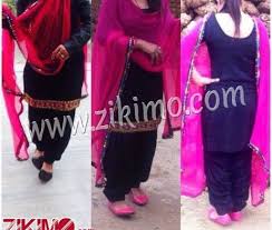 Black And Pink Patiala Suit Black Cotton Satin Punjabi Salwar Salwar Suit With Pink Dupatta Zikimo Com Largest Online Indian Bridal Lehenga Patiala Suit Designs Fashion Punjabi Fashion