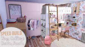 The Sims 4 Speed Build Tiny College Dorm Room Cc Links Sims 4 Bedroom Sims House Dorm Room