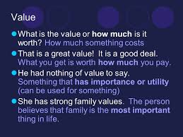 For example, a person who values honesty might blow the whistle on financial wrongdoing by a superior whereas another person who values loyalty may remain silent. What Does The Word Value Mean Value What Is The Value Or How Much Is It Worth How Much Something Costs That Is A Great Value It Is A Good Deal What