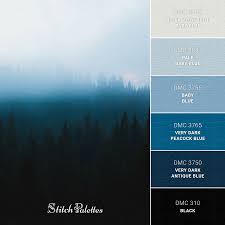 This baby blue color palette, consists of 8 main colors. Misty Morning Embroidery Color Palette With Thread Codes