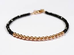 Black And Gold Bracelet For Babies Black Spinel Solid 14k Rose Gold Ball Bead Bracelet Available In 18k Gold Women And Mens Rose Gold Beaded Bracelet Baby Jewelry Gold Black Beaded Bracelets