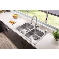 Moen 2000 series 33 x 22 in. Moen Kelsa Dual Mount 33 In X 22 In Stainless Steel Double Equal Bowl 2 Hole Kitchen Sink All In One Kit In The Kitchen Sinks Department At Lowes Com