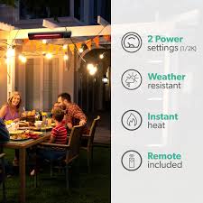 Most outdoor & garden electric patio heaters will cost between 14.7p @1kw and 29.4p @2kw to run per hour. Electriq Wall Mounted Electric Patio Heater 2kw With Remote Control Tilt Setting Buyitdirect Ie
