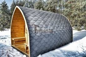 Sauna Fur Draussen Iglu Im Winter Mit Veranda Und Elektroofen Harvia Cilindro Fasssauna Gartensauna Kaufen Saunahaus