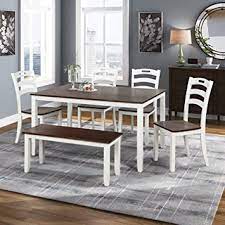 Adding character to any space can be made simpler by adding solid wood dining benches. Amazon Com Lumisol Dining Table Set With Bench And Chairs Wooden Kitchen Table 4 Chairs And Bench Ivory And Cherry Table Chair Sets