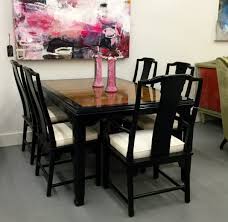 Black lacquer oriental commode hand painted floral. Mid Century Asian Style Dining Set Park Eighth