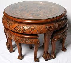 Carved asian table wood flowers/birds 19 tall marble top. Coffee Table With Stools You Ll Love In 2021 Visualhunt