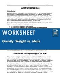 A 4 Page Worksheet That Covers The Nature Of Gravity And The Difference Between Weight And Massthrough A 2 Page Reading And 7 Review Qu Gravity Worksheets Mass