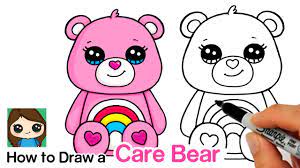 Outline your drawing and color the image with white, yellow, and red colors. How To Draw A Care Bear Cheer Bear Youtube