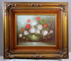 Artistic Interiors Signed Oil Painting Floral Still Life Ornate Frame Impressionism Floral Painting Painted Signs Painting