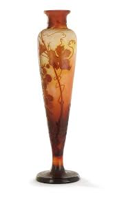 Etablissements Galle 1904 1931 Grand Vase Balustre Fusele En Verre Multicouche Brun Et Ocre Sur Fond Satine Jaune Et Rose Decor Riche Types Of Art Vase Art