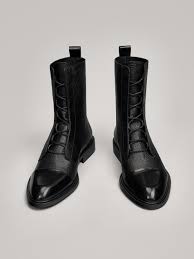 Black Boots White Sole Ladies Massimo Dutti Lace Up Ankle Boots With Toe Cap Lace Up Ankle Boots Boots Boot Shoes Women