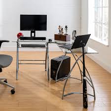 This desk was made using the fancy x desk and modular office base plans. Walker Edison Computer L Shaped Modern Tempered Glass Table Silver Clear Bb51al30 Best Buy