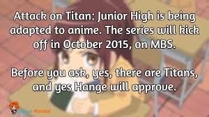 Aot, snk, attack on titan, shingeki no kyojin, hange zoe, hanji zoe, hanji, attack the titans, anime, sleeve, kotaku, music, harajuku, cute, cake. Attack On Titan Junior High Anime In The Works Anime Herald Junior High Attack On Titan Titans