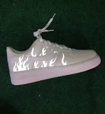 Black Air Forces Customised Reflective Flames Nike Air Force 1 Custom Air Force 1s One 3m Reflective Fire Sneaker Custom Af1 Reflective Shoes In 2020 Reflective Shoes Nike Air Shoes Hype Shoes