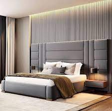 Modern Nightstand Ideas From The Master Bedroom Collection Luxurious Bedrooms Bedroom Bed Design Bedroom Design Linens in shades of blue and gray allow the wooden frame to stand out against the darker tones of the space.