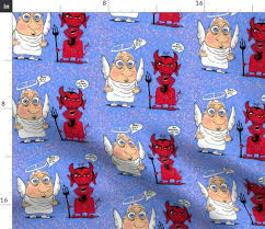 Businessman with angel and devil sitting on shoulders whispering in his ear and question mark above head. Angel On One Shoulder Devil On The Spoonflower