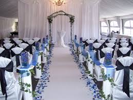 Love The Blue Petals Down A White Aisle Blue Wedding Decorations White Wedding Decorations Silver Wedding Decorations