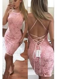 Pink Straps Lace Applique Backless Mini Short Bodycon Homecoming Dresses Bodycon Dress Homecoming Short Mermaid Prom Dresses Homecoming Dresses