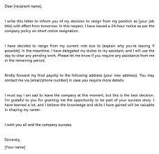 Resigning during a probation period. Letter Of Resignation 24 Hours Notice Sample Letters Writing Tips