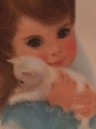Picture Print Baby Girl & Kitten 11 x 14in Frances Hooks Vintage