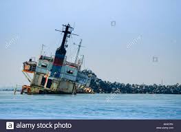shipwreck, sinking cargo ship in the