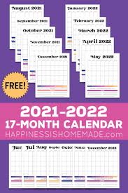 free printable monthly calendar 2021 2022 happiness is homemade