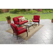 Mainstays Belden Park 4 Piece Outdoor Sofa Set For Patio Red Seats 4 Walmart Com Patio Furniture Conversation Sets Outdoor Sofa Sets Conversation Set Patio