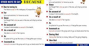 Another Word For Because 25 Useful Synonyms For Because With Examples 7esl Learn English Vocabulary English Writing Skills Writing Words