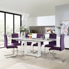 We hire out a wide range of goods including furniture. Tokyo White High Gloss Extending Dining Table With 8 Perth Purple Leather Chairs Furniture And Choice