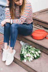 It S Time To Step Up Your Sneaker Game Jess Ann Kirby Jeans And T Shirt Outfit Outfits Stripes Fashion