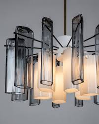 Vintage Glass Fagerhults Chandelier With Aged Brass And White Lacquered Metalwork Dressed With Large Hand Blown Opal And Transparent Smoke Grey Glass Elements