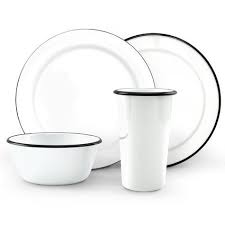 Black And White Dinner Plates 12 Piece Enamel Dinner Set Dinnerware Sets Enamel Dishes Dinnerware